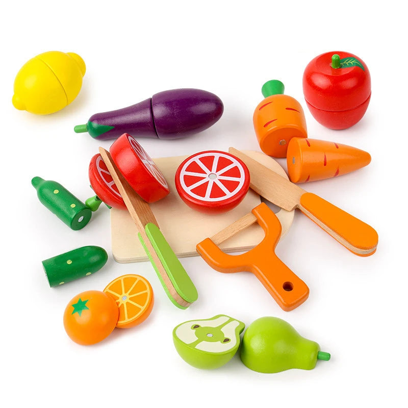 Simulation Kitchen Pretend Toy Wooden Classic Game Montessori Educational Toy for Children Kids Gift Cutting Fruit Vegetable Set