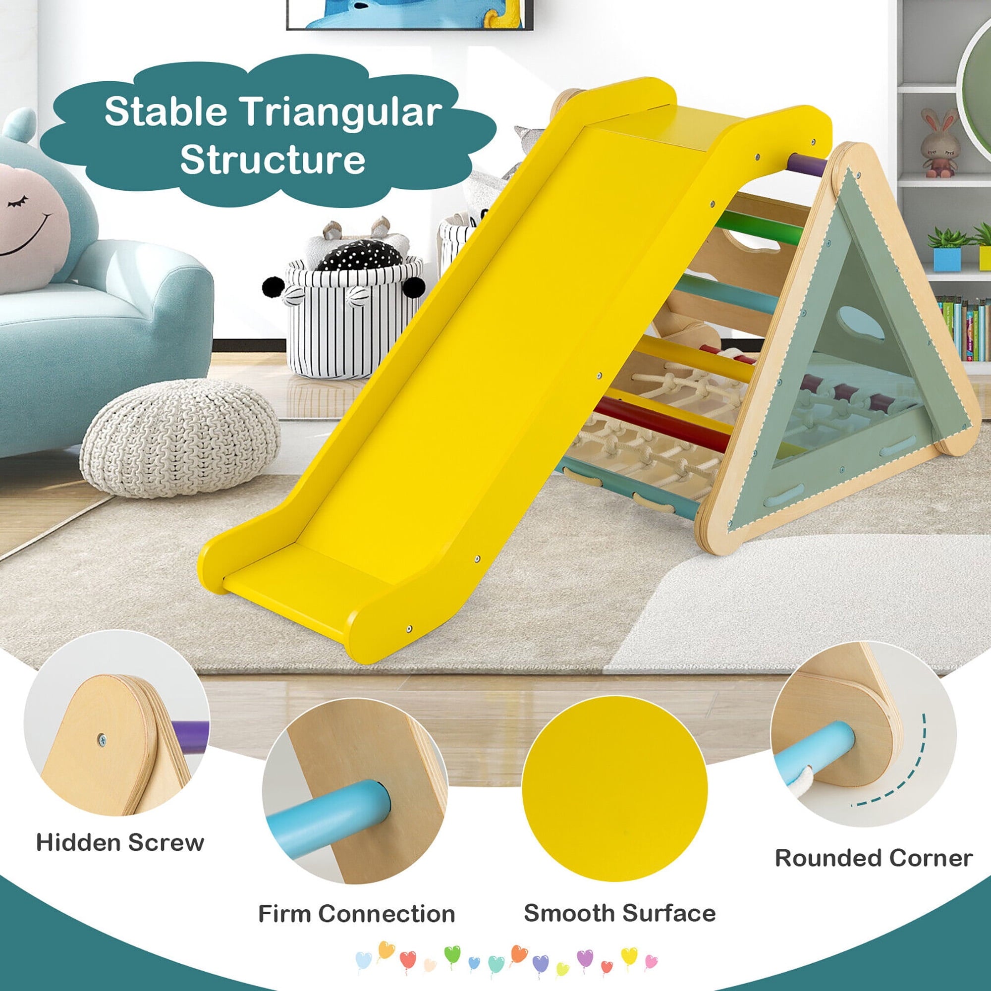 4 in 1 Wooden Climbing Triangle Set W/ Ramp