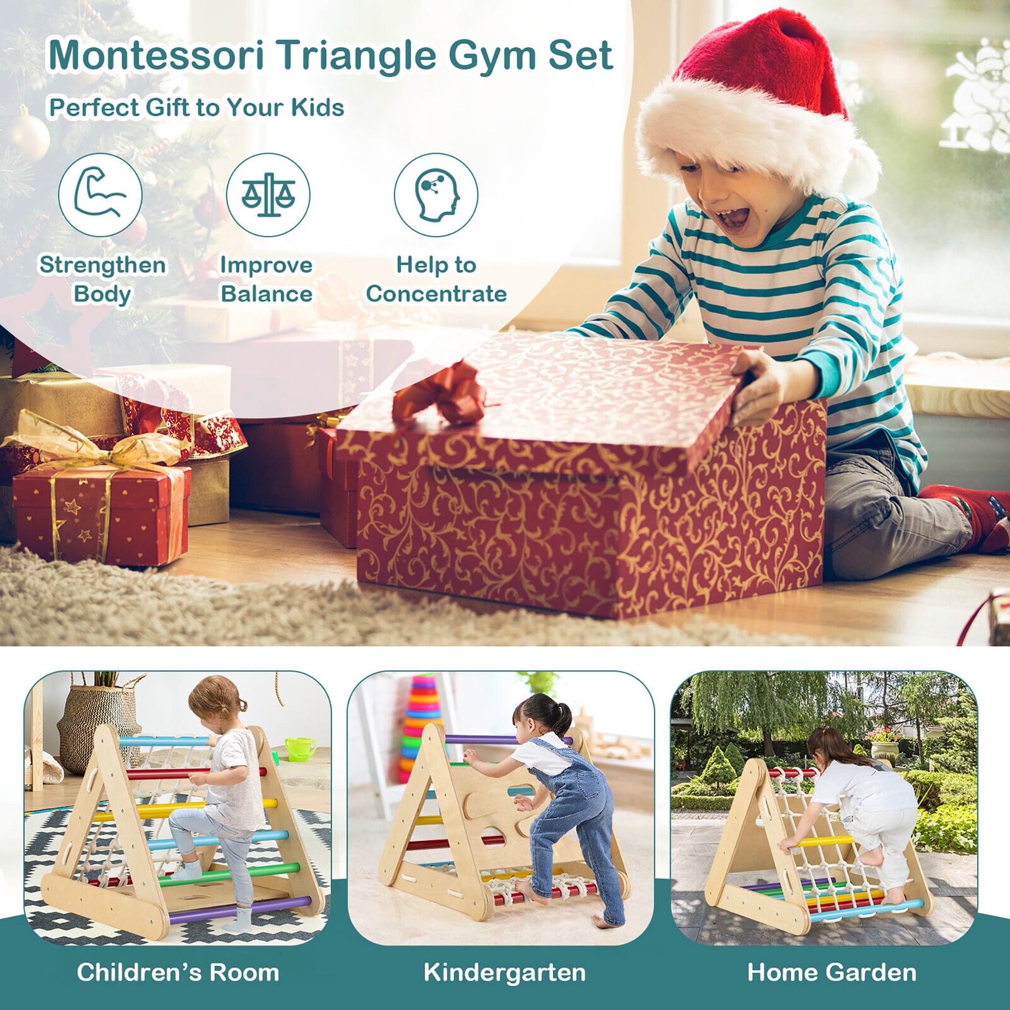 4 in 1 Wooden Climbing Triangle Set W/ Ramp
