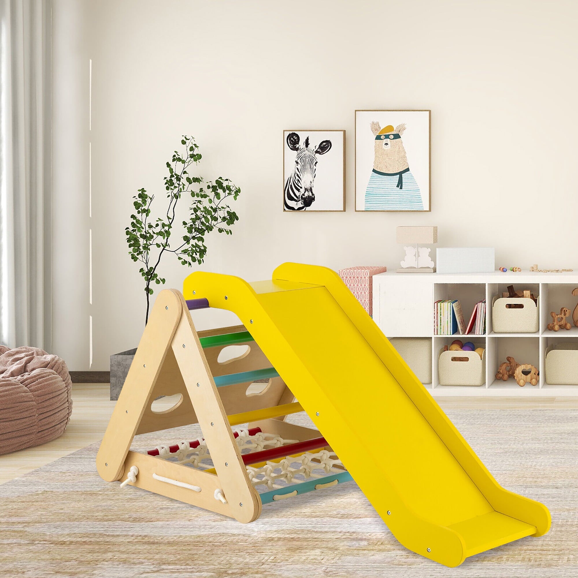 4 in 1 Wooden Climbing Triangle Set W/ Ramp