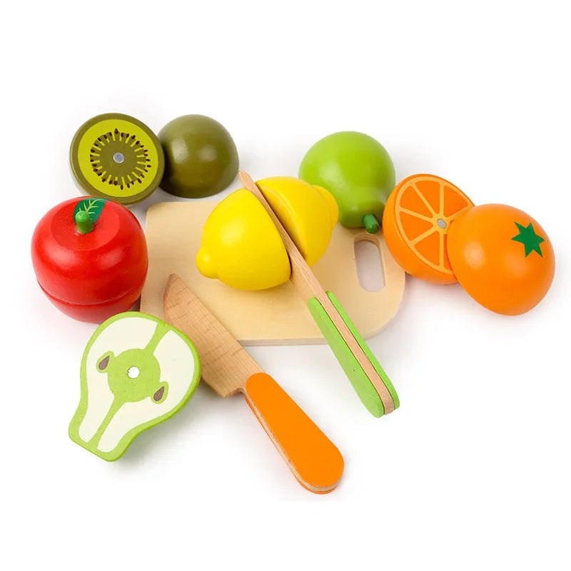 Simulation Kitchen Pretend Toy Wooden Classic Game Montessori Educational Toy for Children Kids Gift Cutting Fruit Vegetable Set
