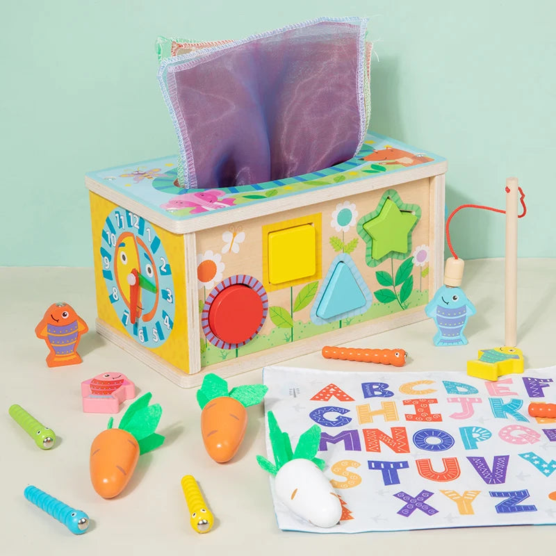 Baby Tissue Box Toy Montessori Toys Shape Sorter Toys Gifts Motor Skills Toys for Toddlers Wood Toddler