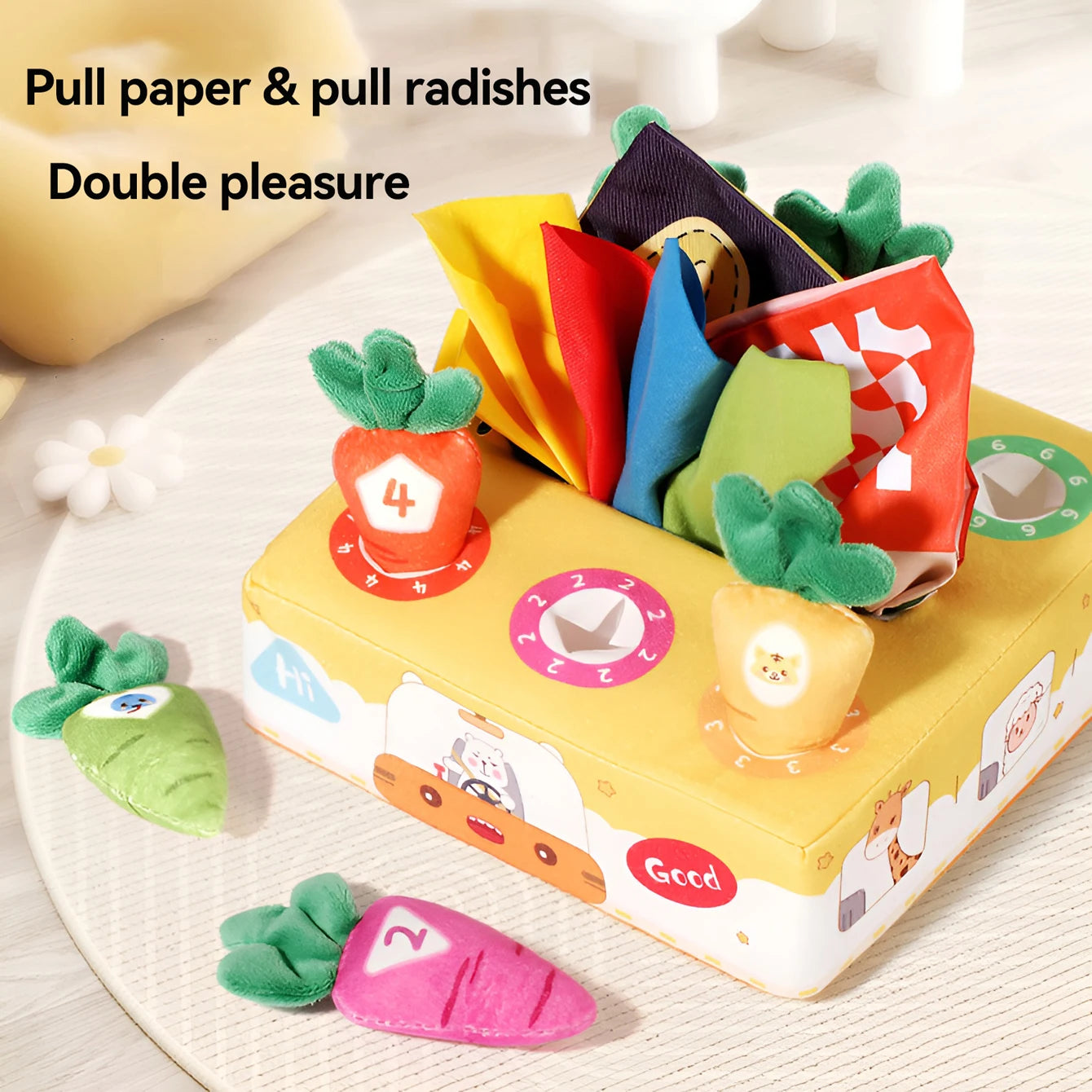Tear Not Broken Pull Paper Pull Radish 2-In-1 Toy Plush Fabric Art Puzzle Cloth Book