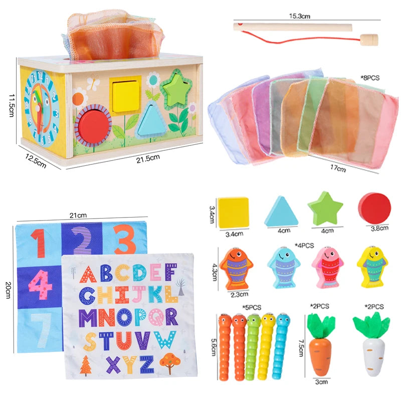 Baby Tissue Box Toy Montessori Toys Shape Sorter Toys Gifts Motor Skills Toys for Toddlers Wood Toddler
