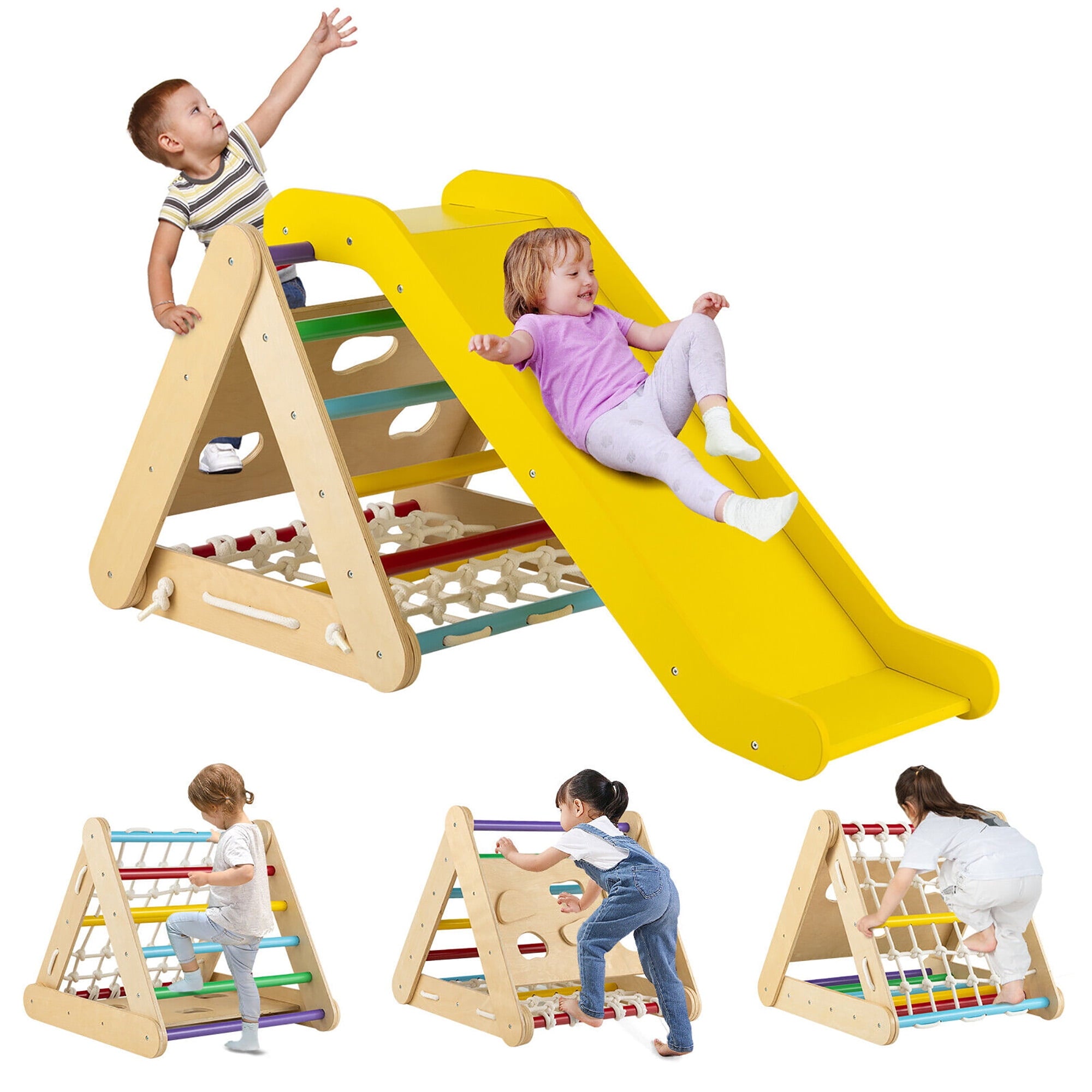 4 in 1 Wooden Climbing Triangle Set W/ Ramp