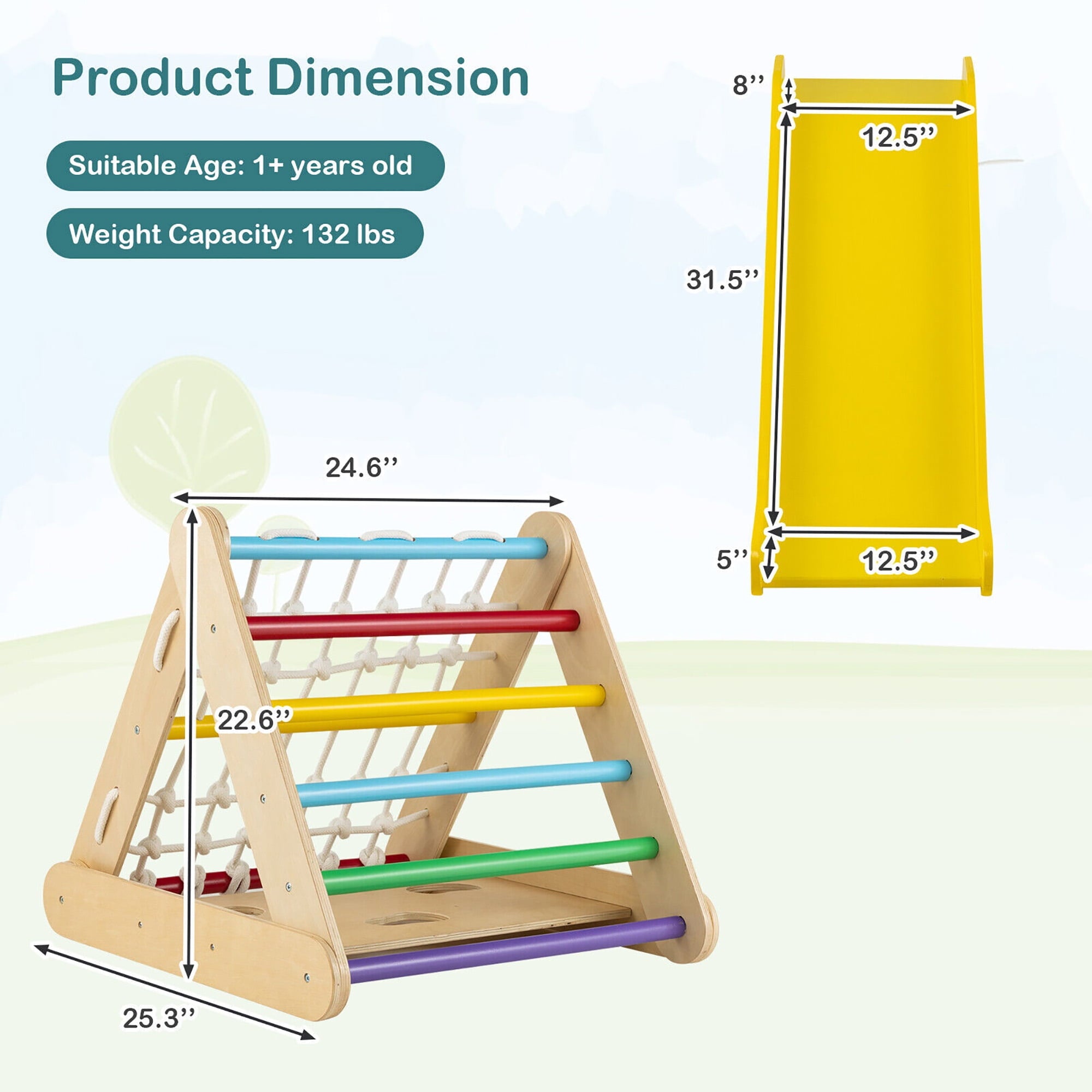4 in 1 Wooden Climbing Triangle Set W/ Ramp
