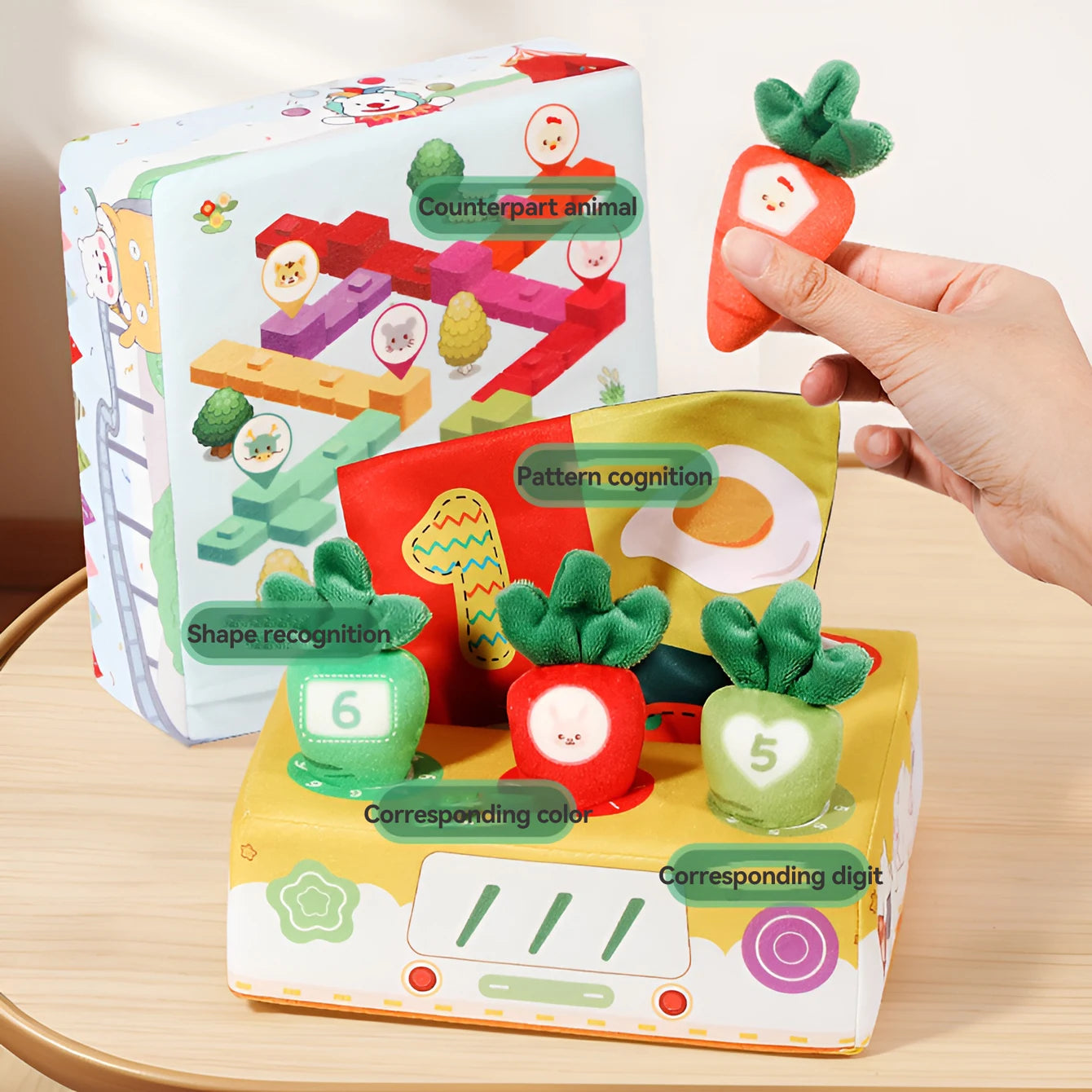 Tear Not Broken Pull Paper Pull Radish 2-In-1 Toy Plush Fabric Art Puzzle Cloth Book
