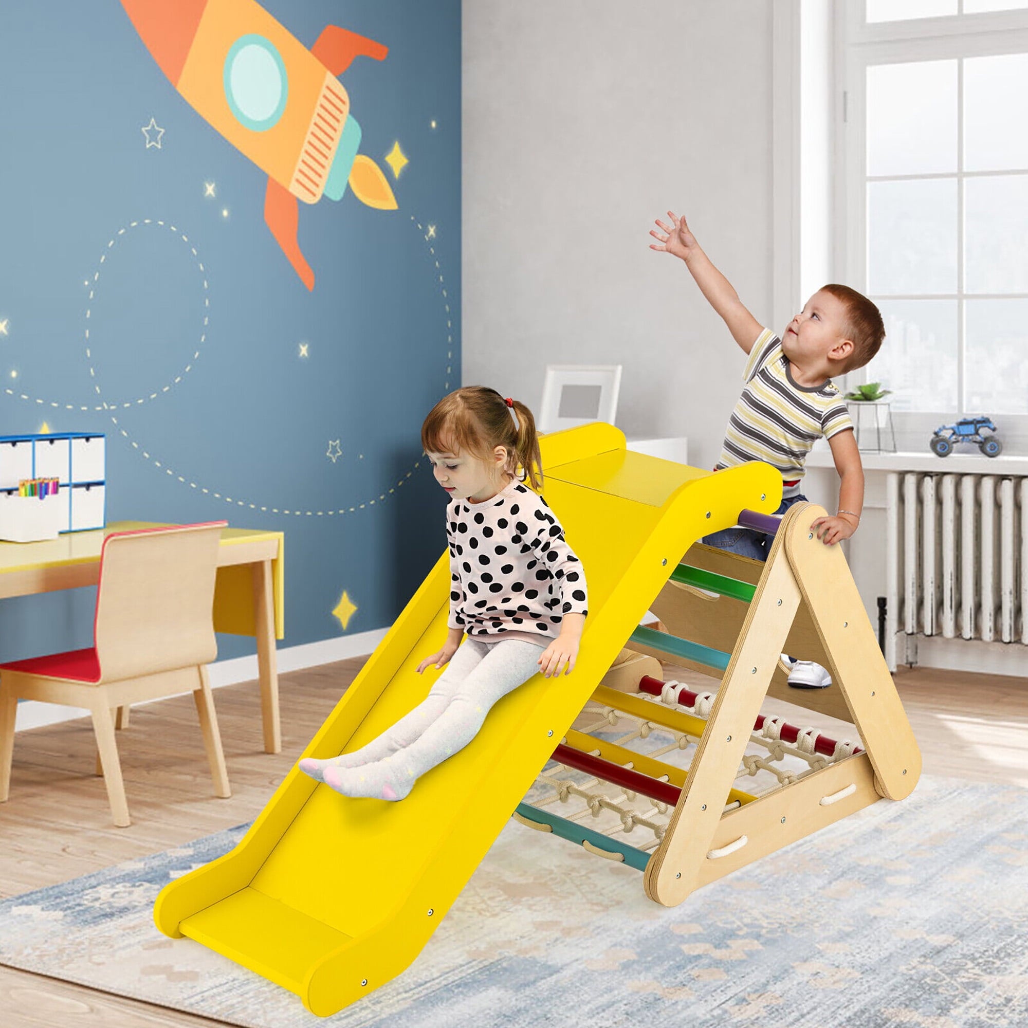 4 in 1 Wooden Climbing Triangle Set W/ Ramp