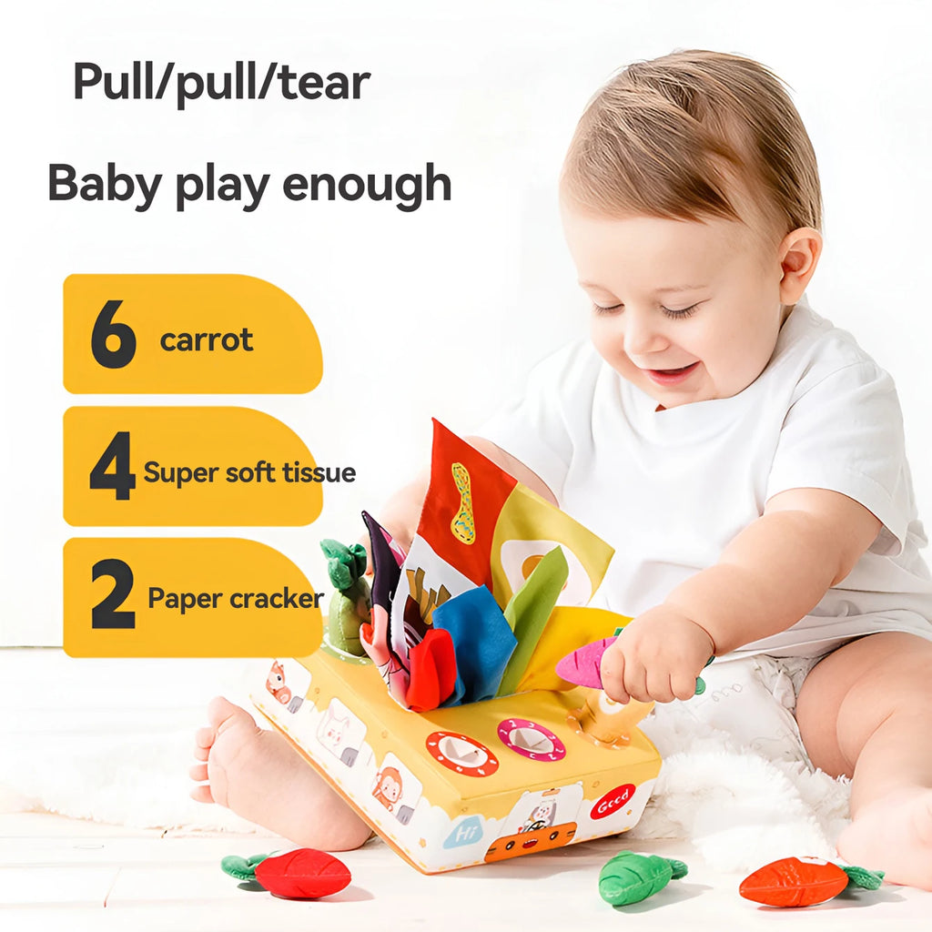 Tear Not Broken Pull Paper Pull Radish 2-In-1 Toy Plush Fabric Art Puzzle Cloth Book