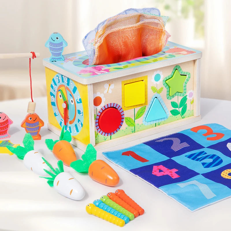 Baby Tissue Box Toy Montessori Toys Shape Sorter Toys Gifts Motor Skills Toys for Toddlers Wood Toddler